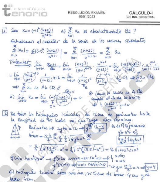 Examen de Cálculo I resuelto por Academia Tenorio