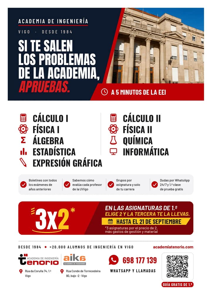 Promoción 3x2 en ingeniería industrial de la Uvigo, Academia Tenorio en Vigo